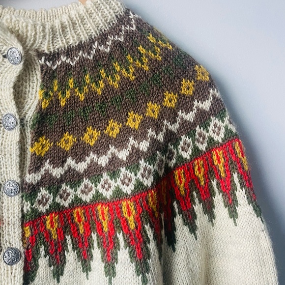 Vintage Handmade in Norway Wool Cardigan Fair Isle - Picture 4 of 14